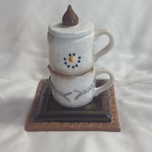 Original S'more man Snowman cream & sugar stackable 4 piece set